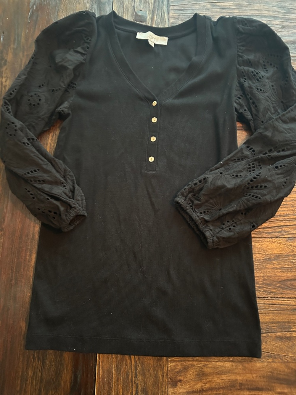 LOFT Black Ribbed Knit Top